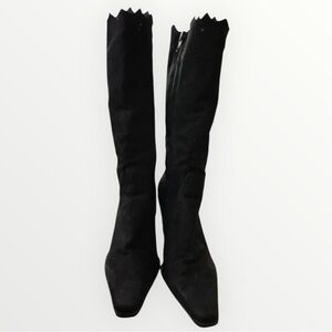 Splash Black Faux Suede Mid-Calf Kitten Heeled Boots Size 7